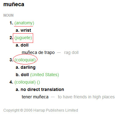 Muñeca dictionary entries