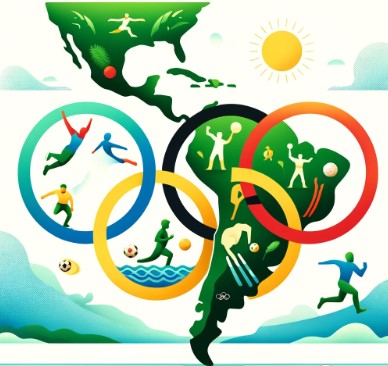 symbol of the Olympics and map of Latin America